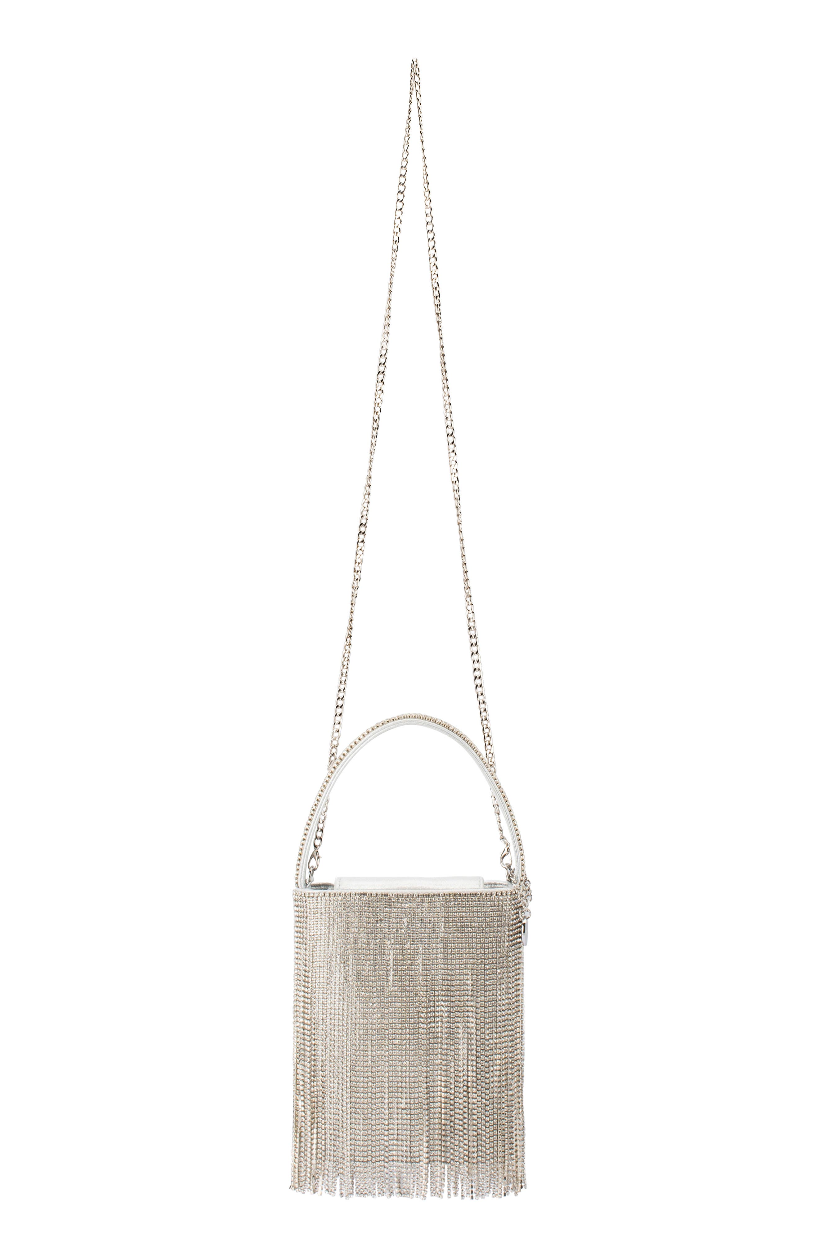 Olga Berg Billie Crystal Fringe Top Handle Bag, Alternate, color, Silver