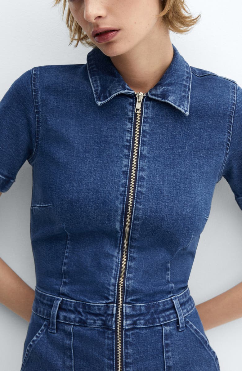 MANGO Straight Leg Zip-Up Denim Jumpsuit, Alternate, color, 