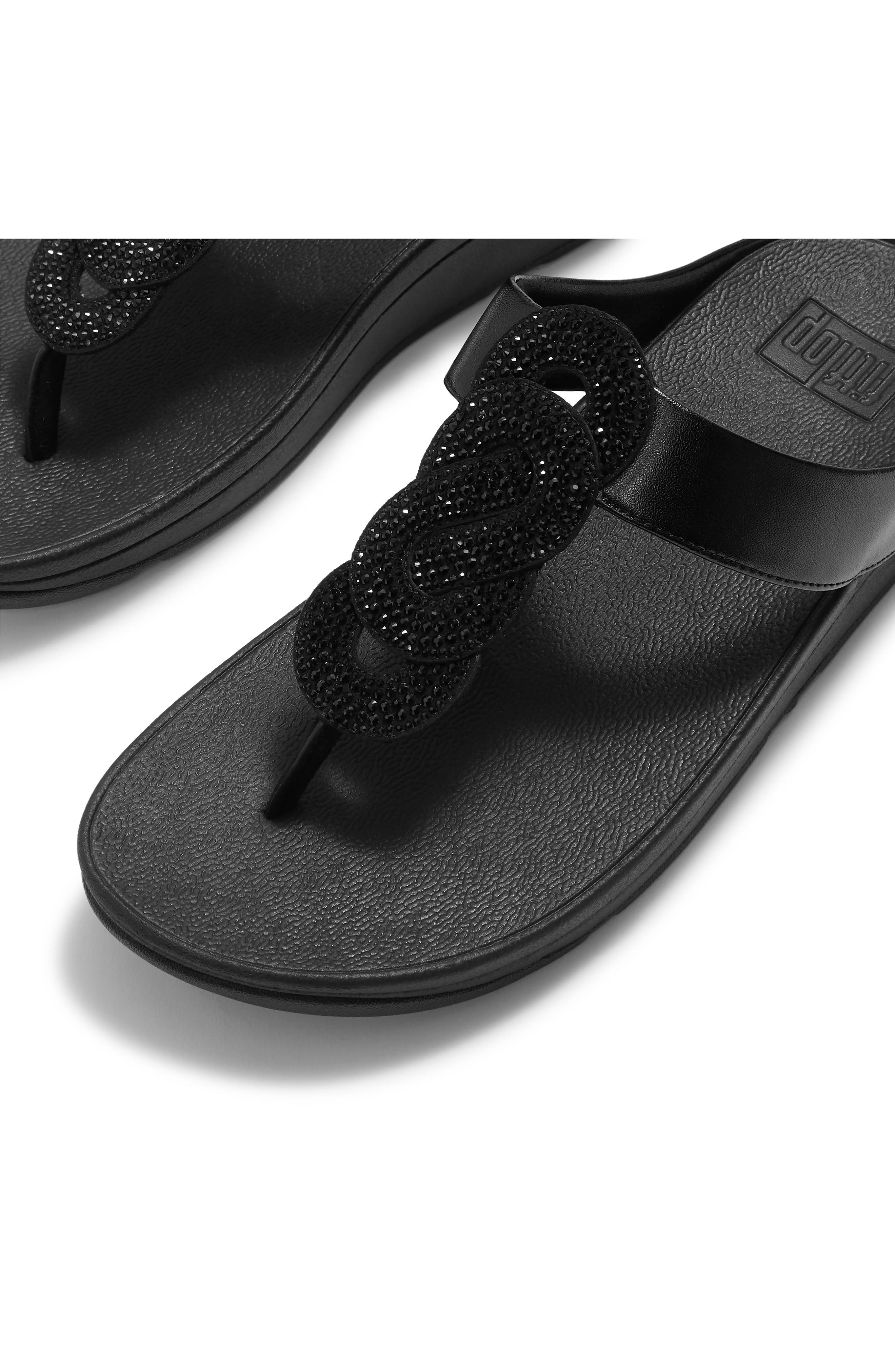 FitFlop Fino Crystal Twist T-Strap Sandal, Alternate, color, All Black
