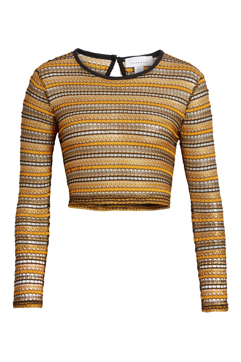 Stripe Lace Crop Top, Alternate, color, YELLOW MULTI