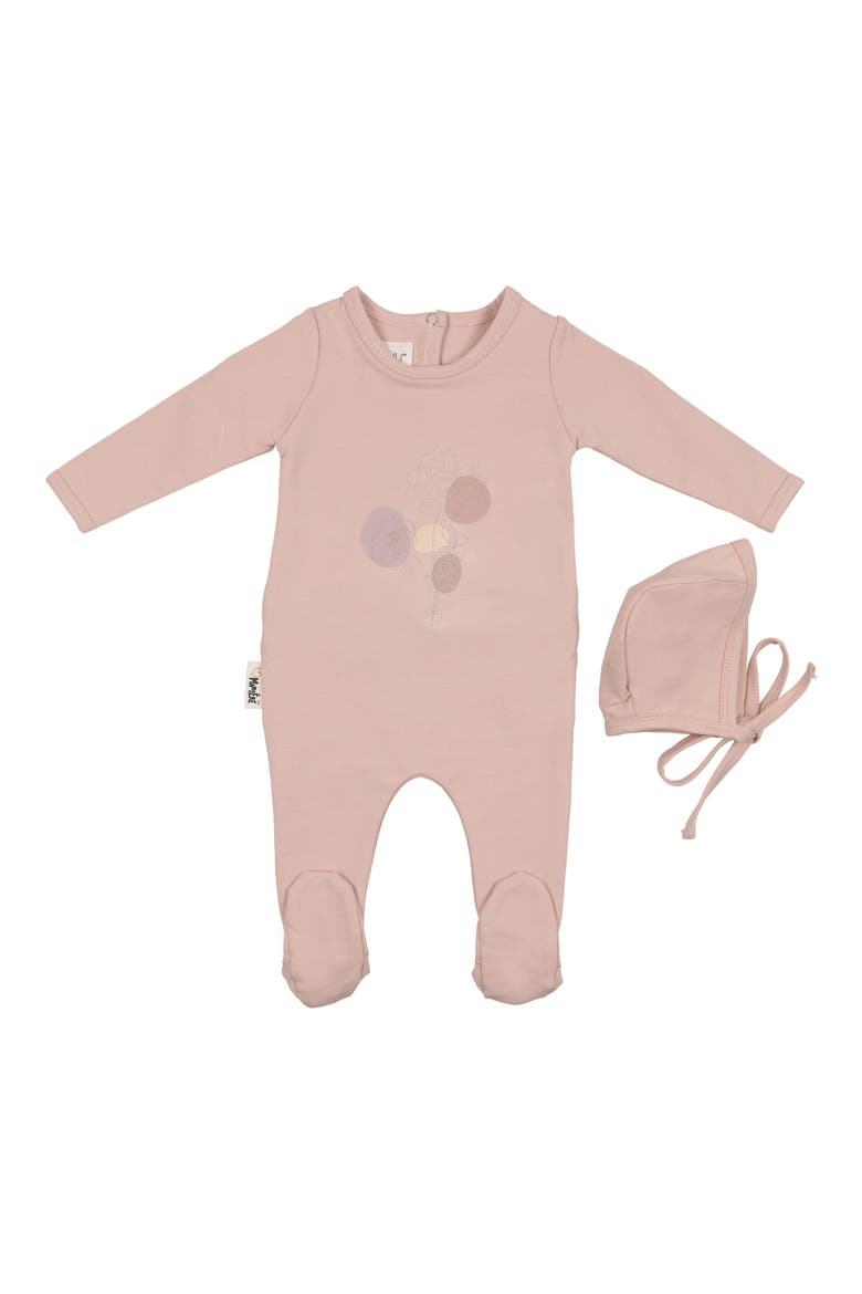 Stitched Art Footie & Hat Set, Main, color, POWDER PINK
