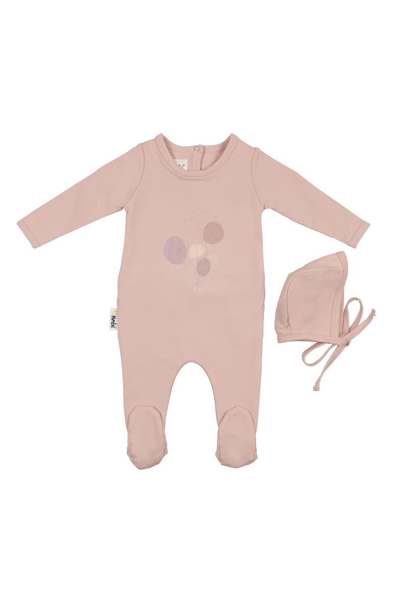 Manière Stitched Art Footie & Hat Set, Main, color, Powder Pink