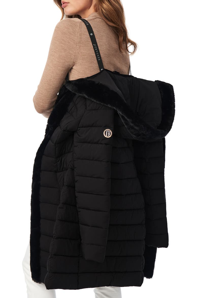 Quilted Walker Jacket with Faux Fur Trim, Alternate, color, BLACK