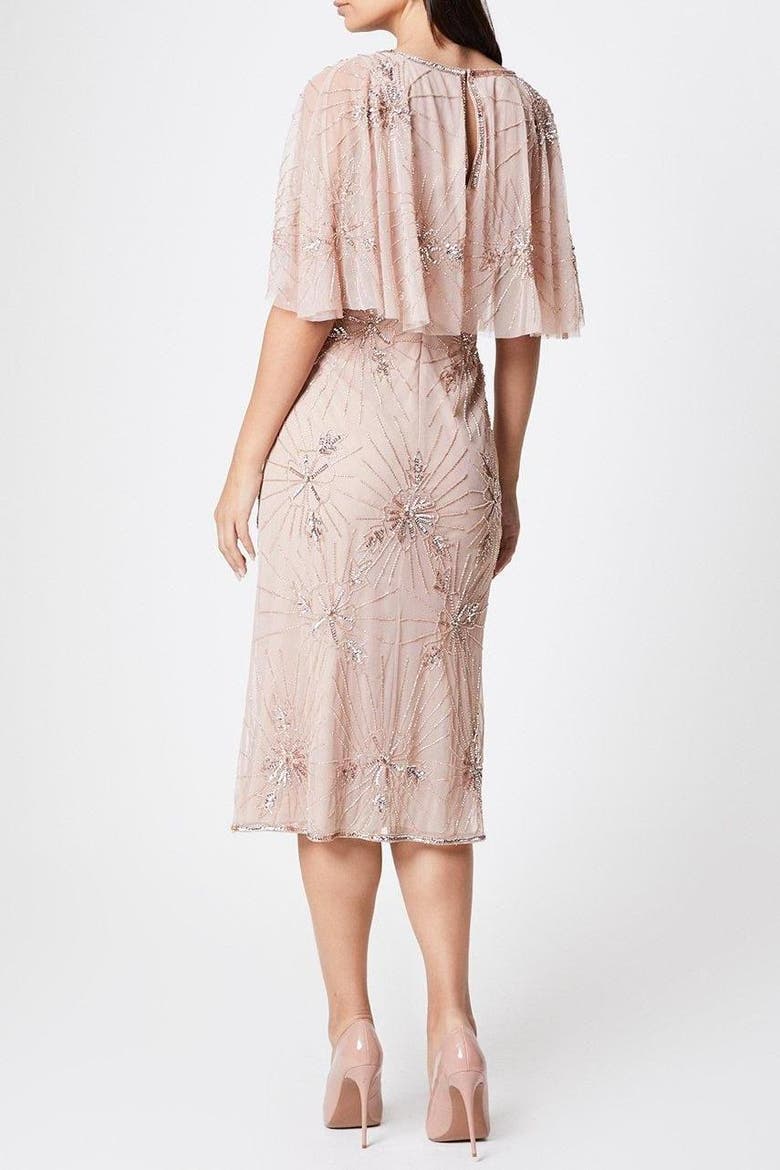 Floral Embellished Cape Midi Dress, Alternate, color, Blush