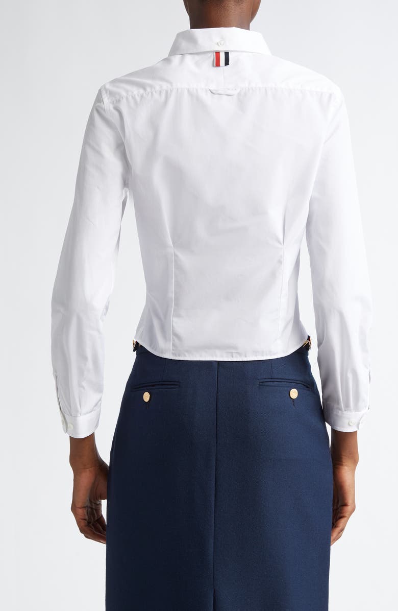Thom Browne Crop Cotton Button-Up Shirt, Alternate, color, White