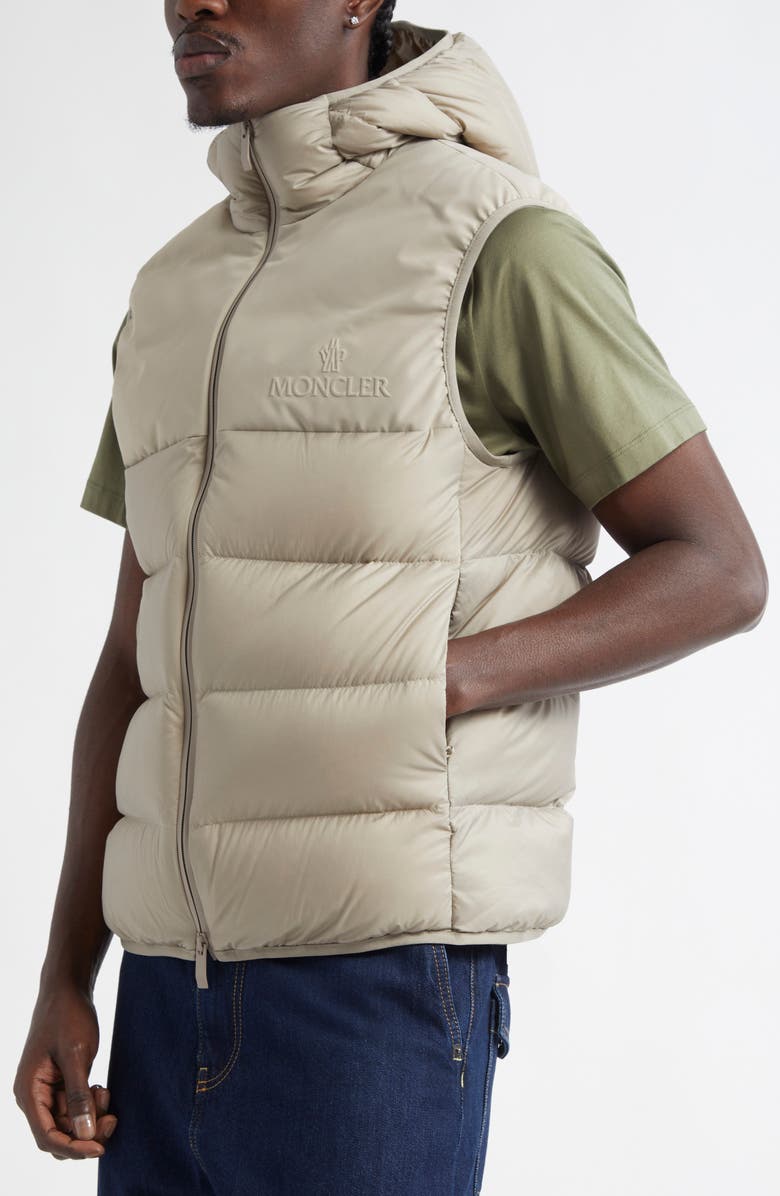 Moncler Bresse Hooded Down Puffer Vest, Alternate, color, Sand Beige