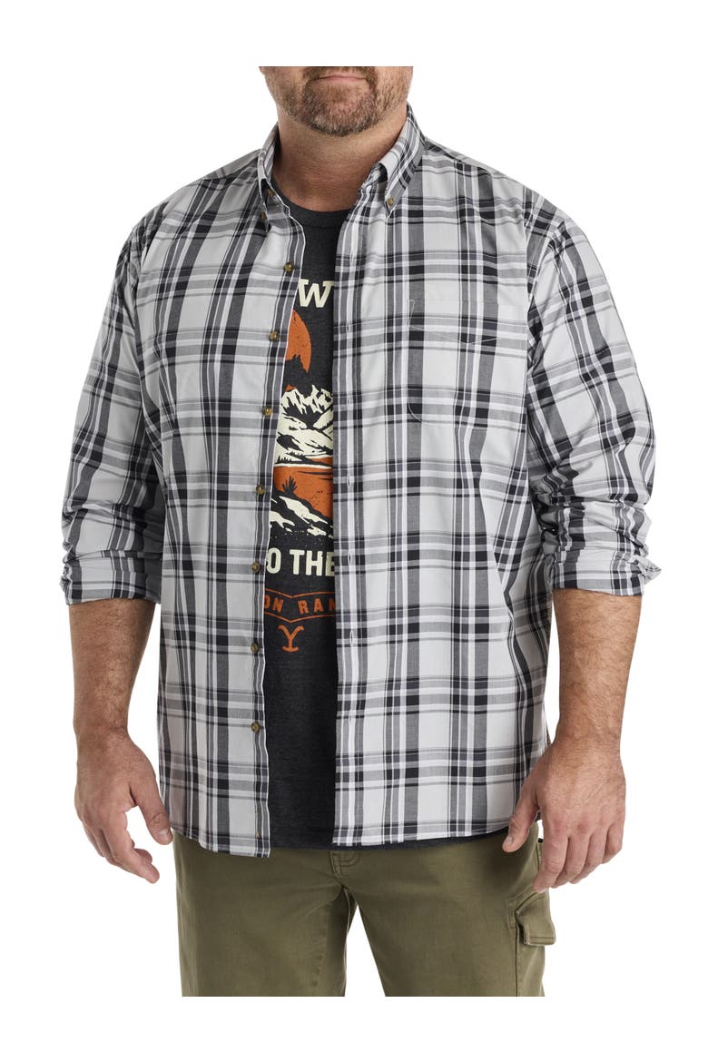 Big & Tall Easy-Care Lg Plaid Sport Shirt, Main, color, GREY