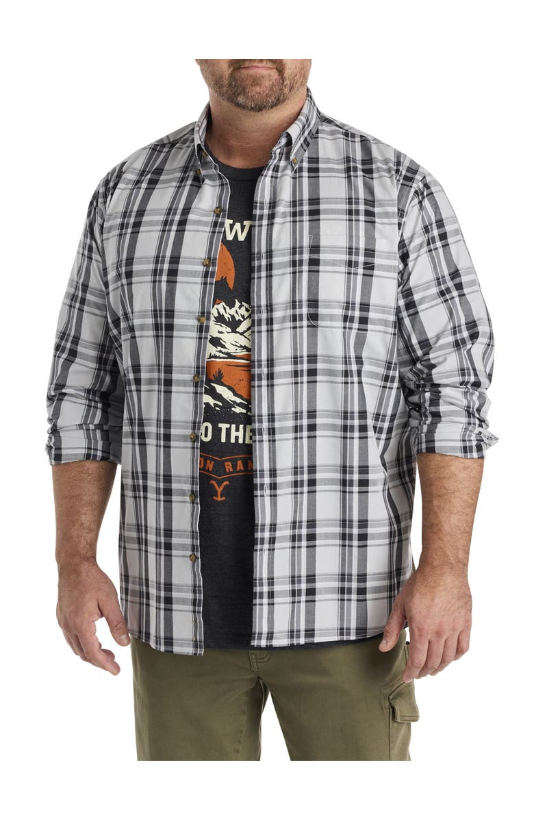 Harbor Bay by DXL Big & Tall Easy-Care Lg Plaid Sport Shirt, Main, color, Grey