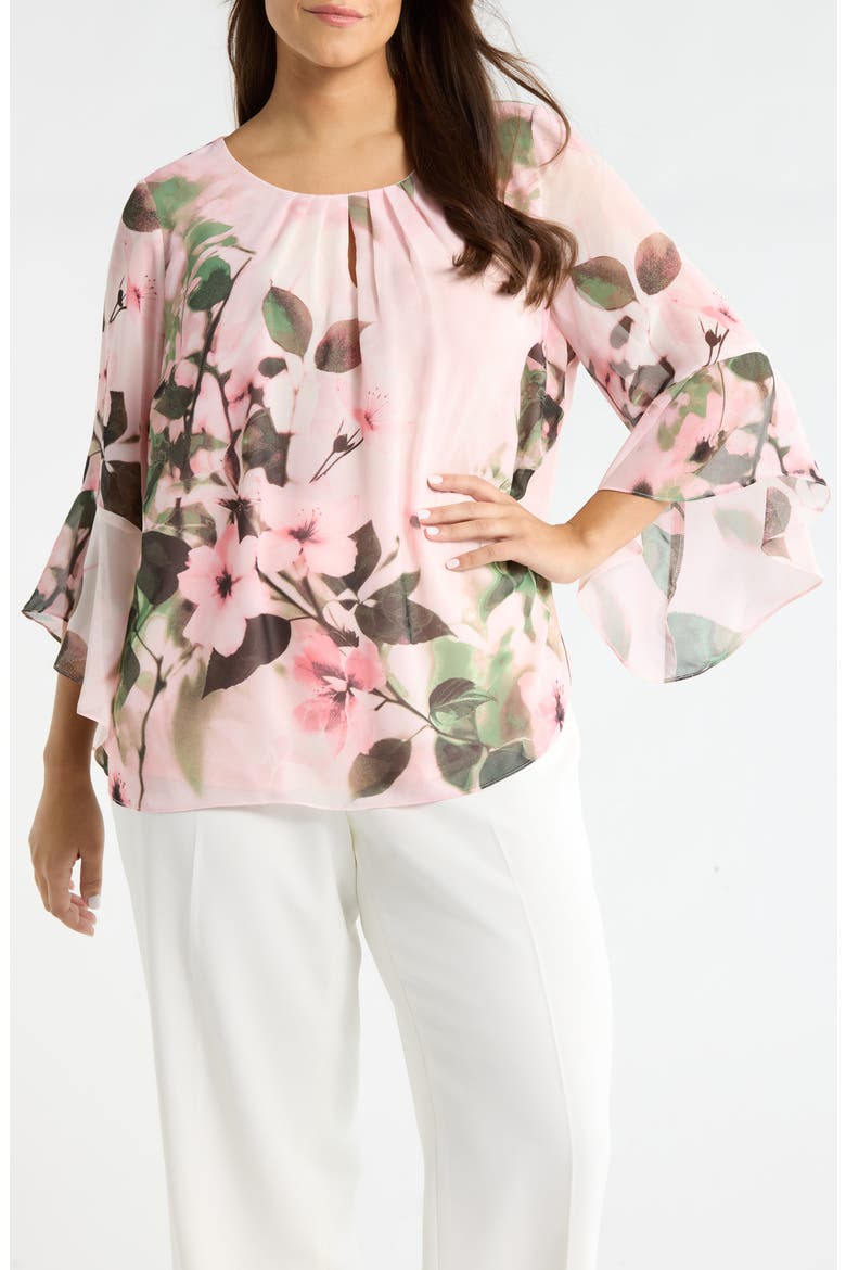 Print Flutter Sleeve Top, Main, color, VANILLA ICE MULTI