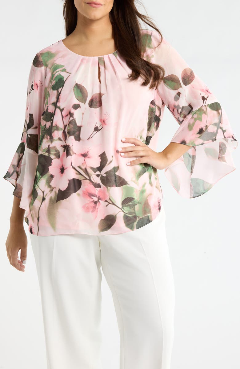 KASPER Print Flutter Sleeve Top, Main, color, Vanilla Ice Multi