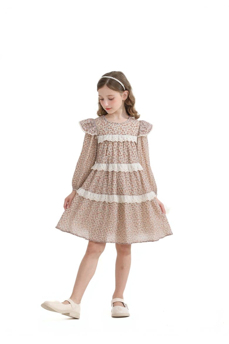 Floral Lace Tiered Dress, Alternate, color, Beige