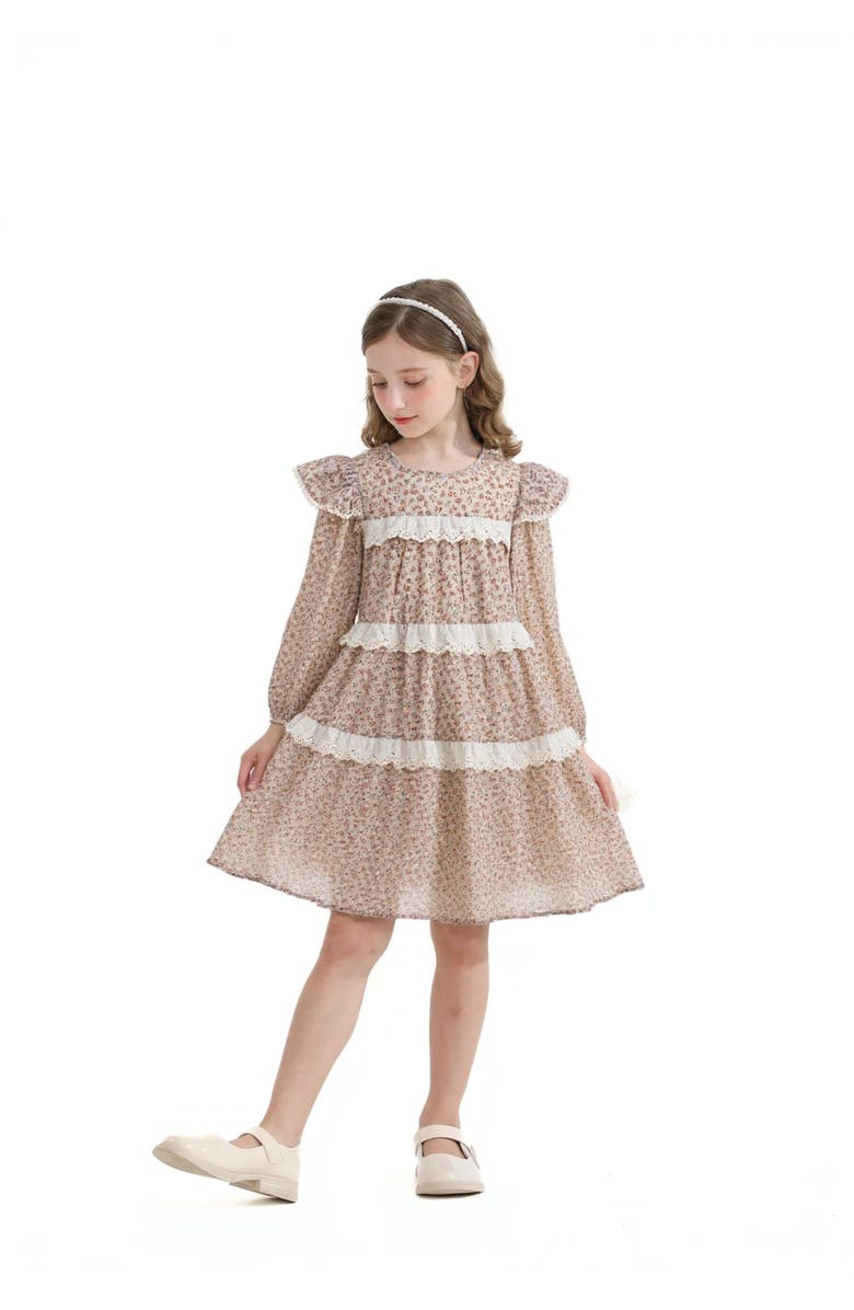 Sweet Cactus Floral Lace Tiered Dress, Alternate, color, Beige