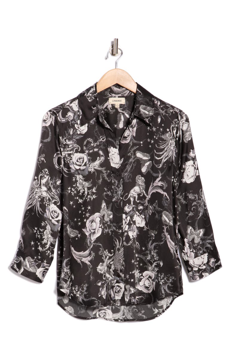L'AGENCE Dani Print Three-Quarter Sleeve Silk Button-Up Shirt, Alternate, color,