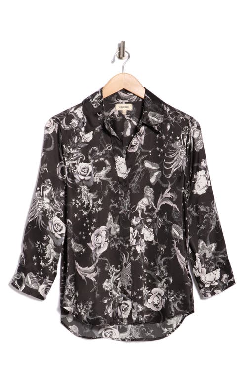 L Agence L'agence Dani Print Three-quarter Sleeve Silk Button-up Shirt