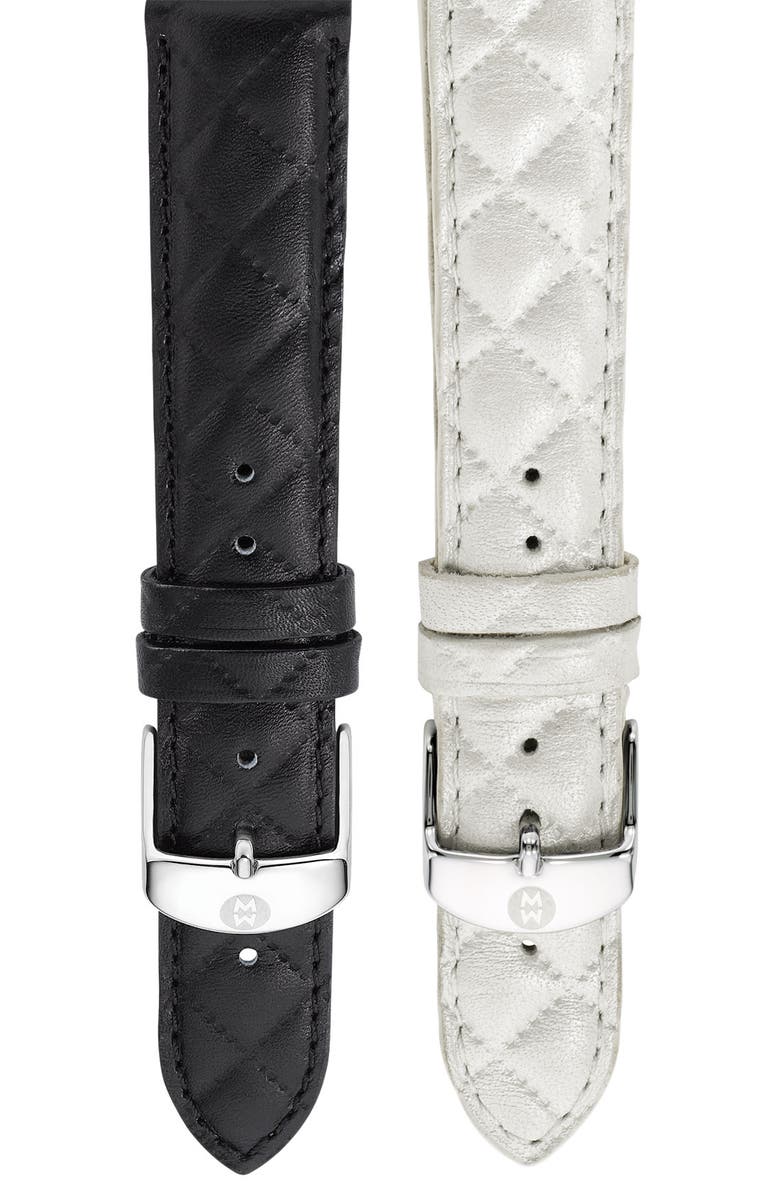 MICHELE 18mm Quilted Leather Watch Strap, Main, color, 