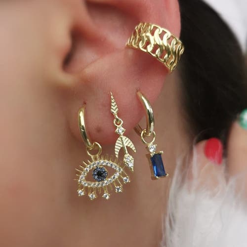 Spero London Evil Eye Earring Blue Eye Eyelash Sterling Silver Earring In Gold