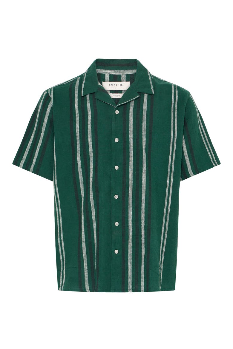 Isai Stripe Linen Blend Camp Shirt, Main, color, CILANTRO