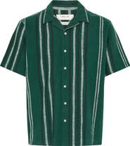 !SOLID Isai Stripe Linen Blend Camp Shirt