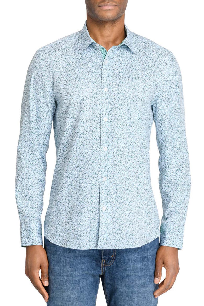 Slim Fit Floral Wreath Recycled 4-Way Stretch Performance Long Sleeve Shirt, Main, color, WHITE/GREEN