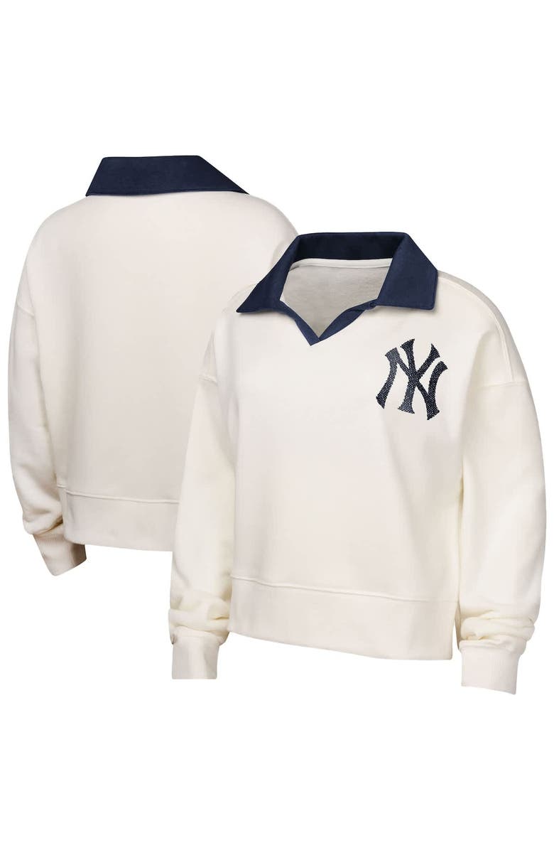 Outerstuff Girls Youth White New York Yankees Ballpark Hit Collared V-Neck Pullover Sweatshirt, Alternate, color, White