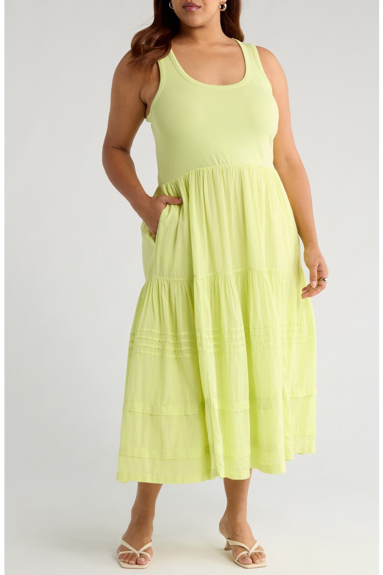 Mixed Media Cotton Blend Maxi Dress, Main, color, GREEN FINCH