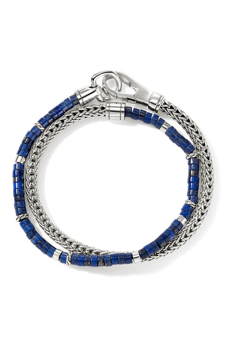 Heishi Chain Wrap, Sterling Silver, Gemstones, Alternate, color, SILVER/BLUE