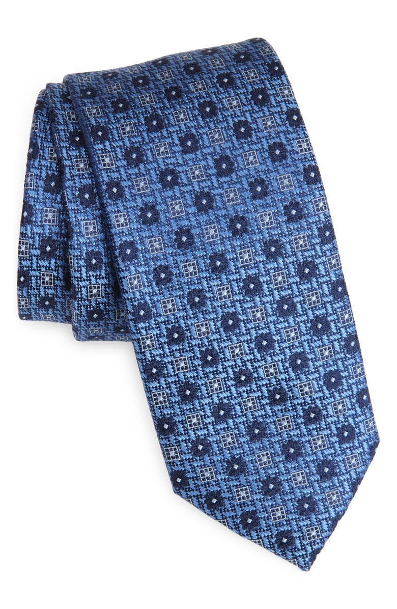 Nordstrom Montagna Neat Floral Medallion Silk Jacquard Tie, Main, color, Indigo
