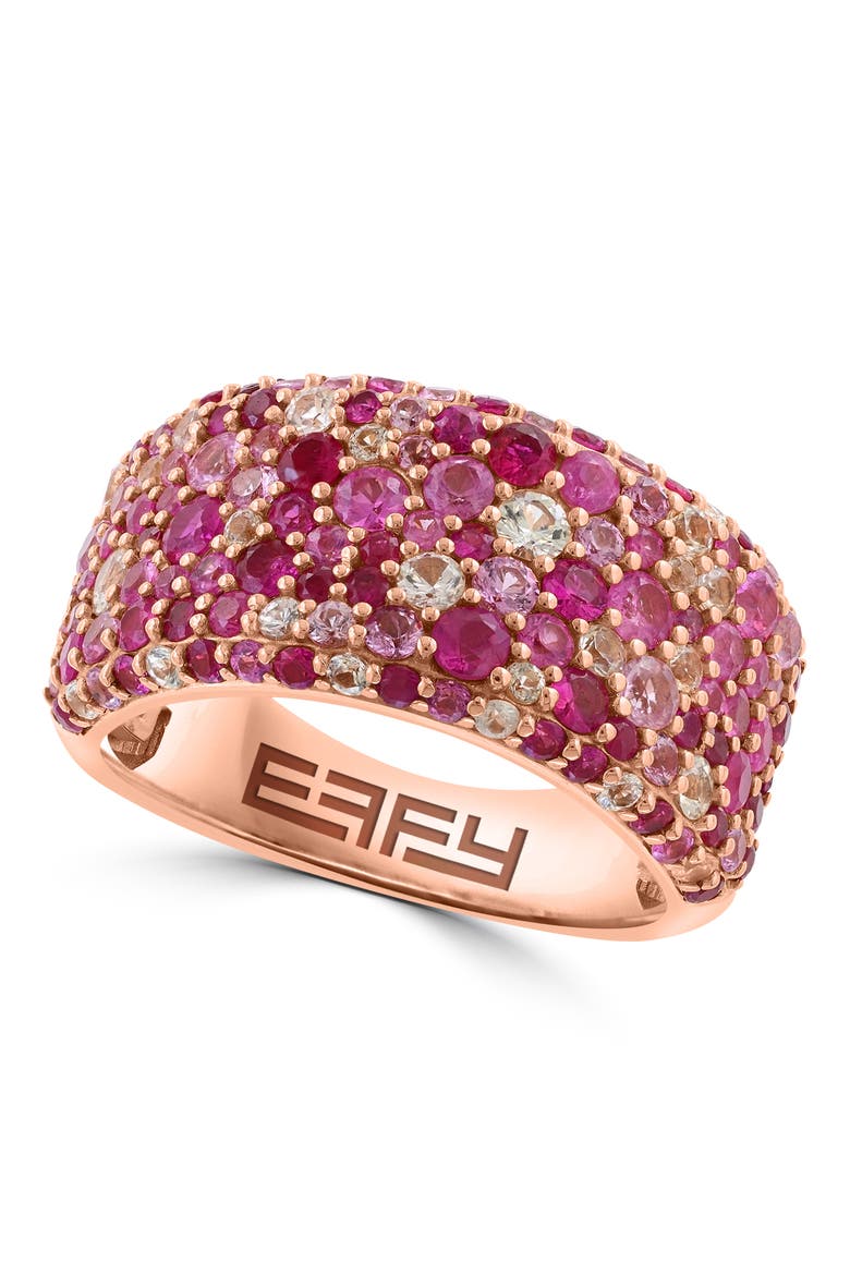 Gold-Plated Sterling Silver Ruby, Pink Sapphire & White Sapphire Pavé Ring, Main, color, Sterling Silver Gold Plated