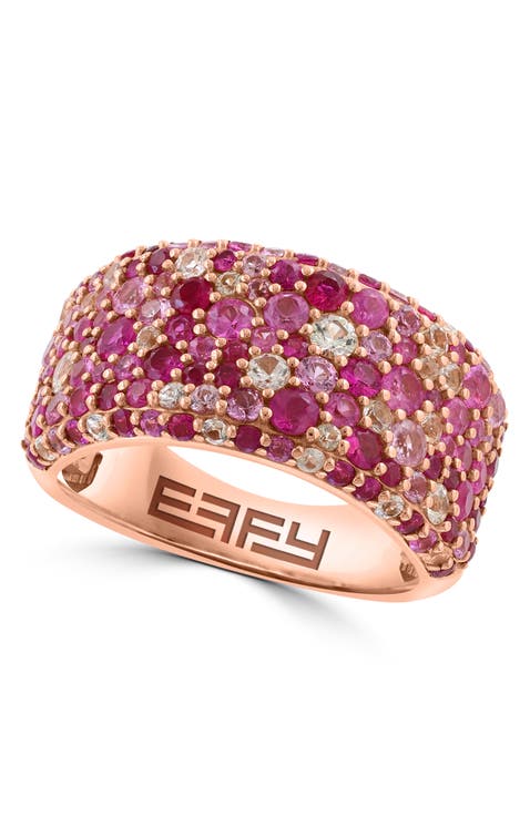 Gold-Plated Sterling Silver Ruby, Pink Sapphire & White Sapphire Pavé Ring