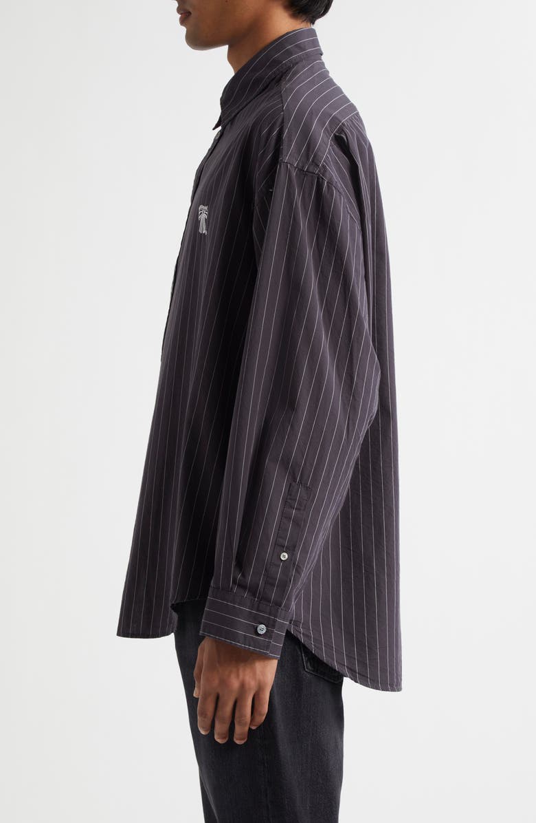 Acne Studios Pinstripe Logo Embroidery Button-Up Shirt, Alternate, color, Black/ White
