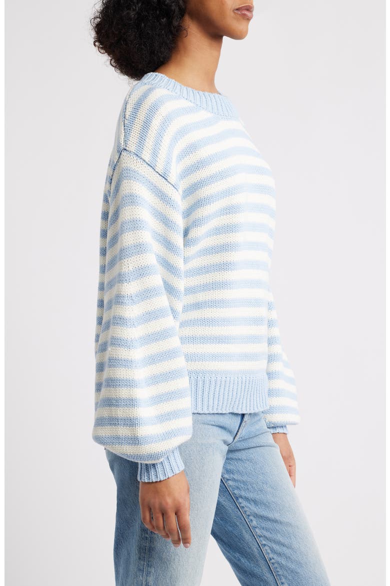 Harmony Balloon Sleeve Cotton Blend Sweater, Alternate, color, BLUE / WHITE STRIPE