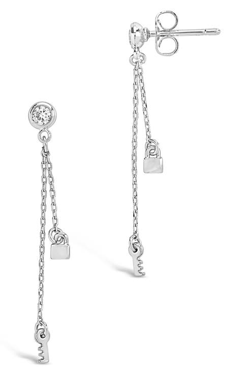 Lock and Key Chain Drop Earrings
