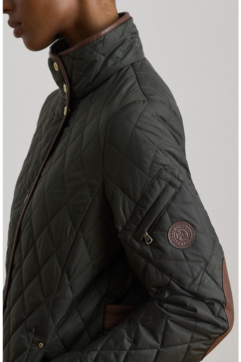 Quilted Barn Jacket with Faux Leather Trim, Alternate, color, LITCHFIELD LODEN