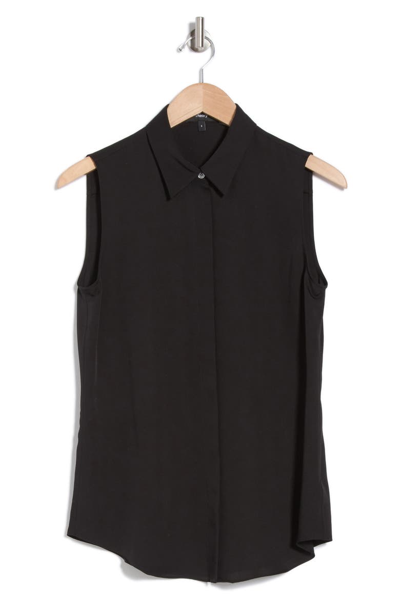 Silk Georgette Sleeveless Button-Up Shirt, Alternate, color, BLACK