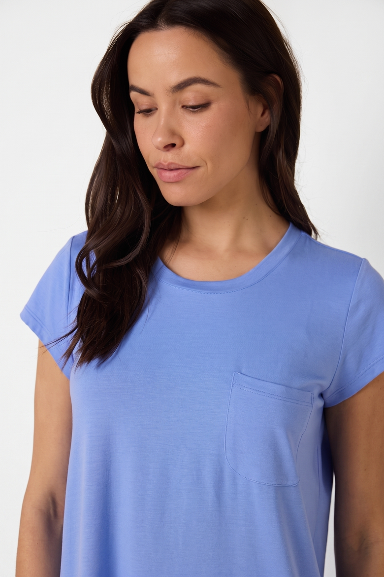 Striped Pima Knit Short-Sleeved Sleep Shirt, Alternate, color, Provence