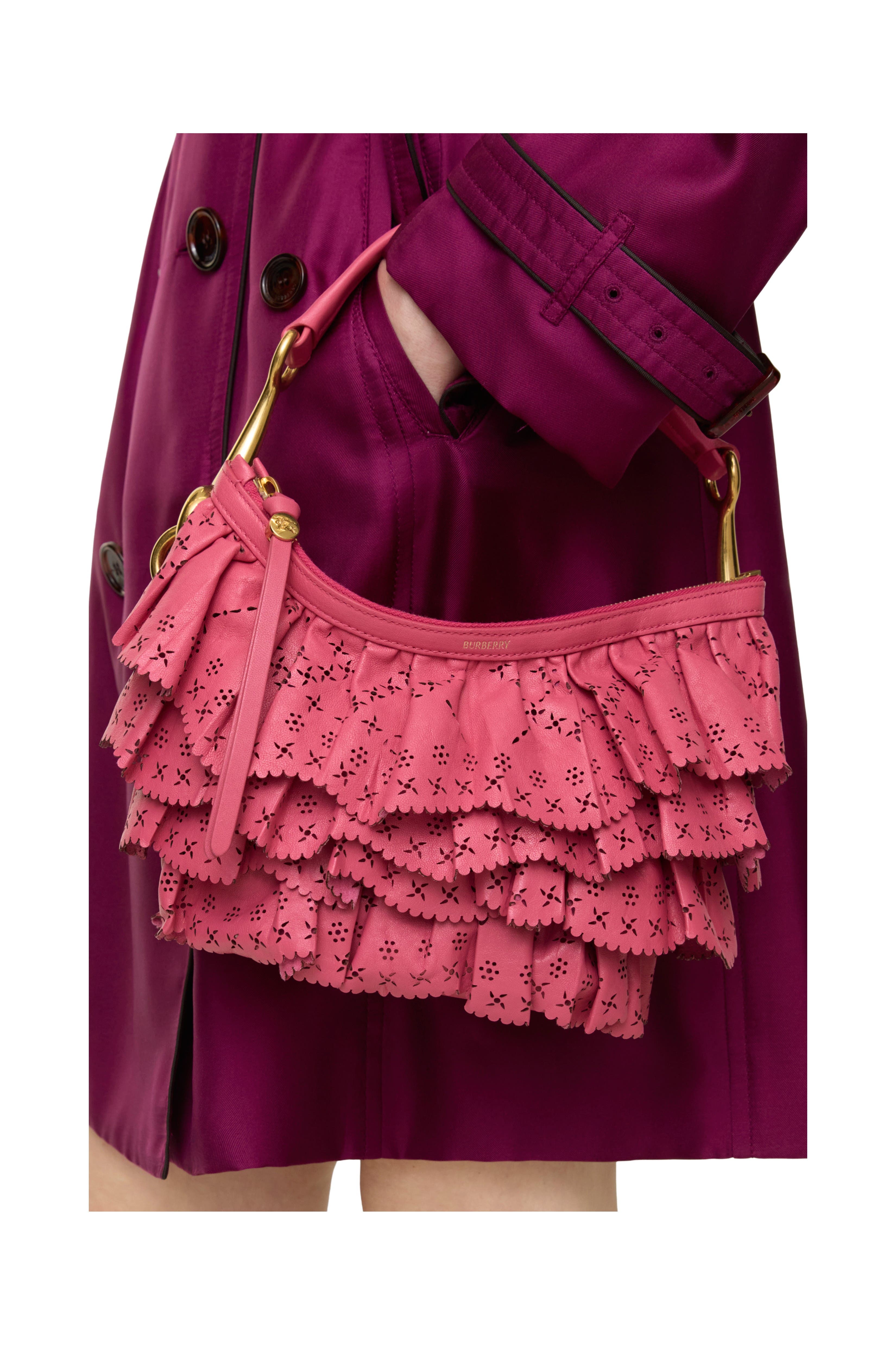 Burberry Mini Ruffle Bag, Alternate, color, Nougat Pink