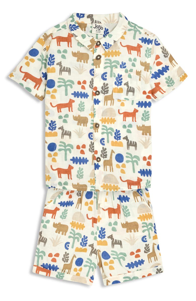 JOJO MAMAN BEBE Safari Print Shirt & Shorts Set, Main, color, Ecru