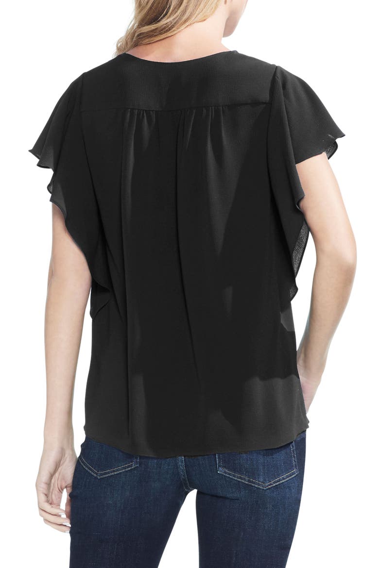 Flutter Sleeve Textured Top, Alternate, color, RICH BLACK