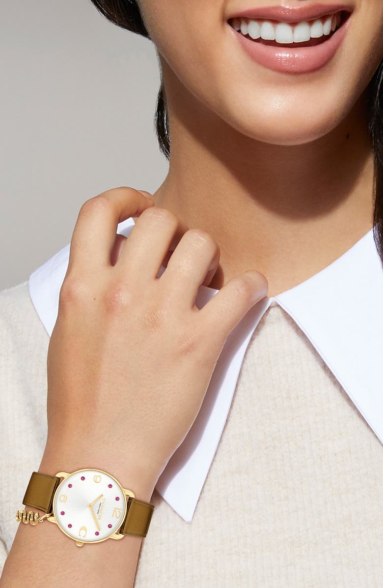 COACH Elliot Lunar New Year Leather Strap Watch, 36mm, Alternate, color, 