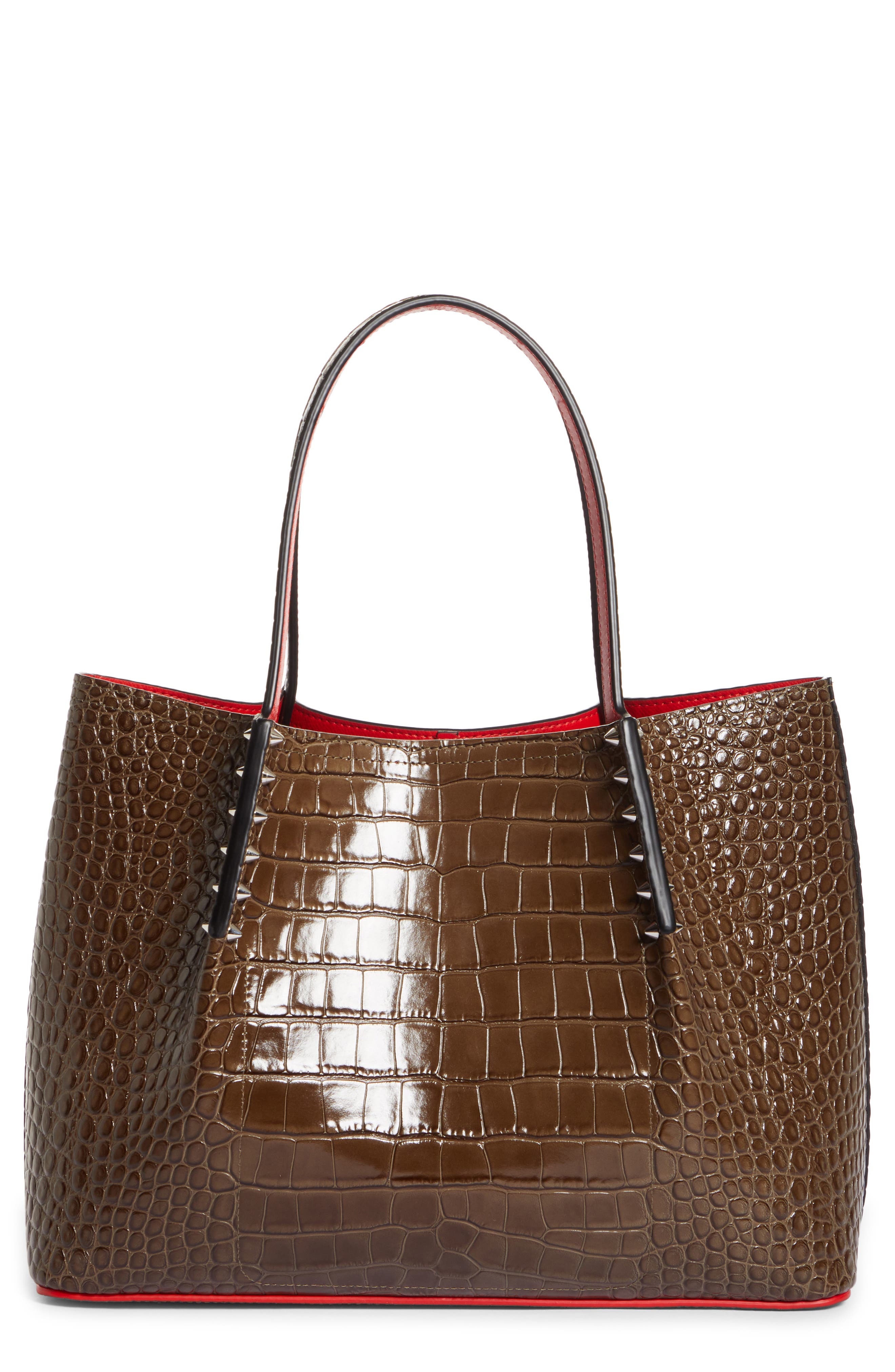 Small Cabarock Croc Embossed Calfskin Leather Tote, Main, color, SILEX