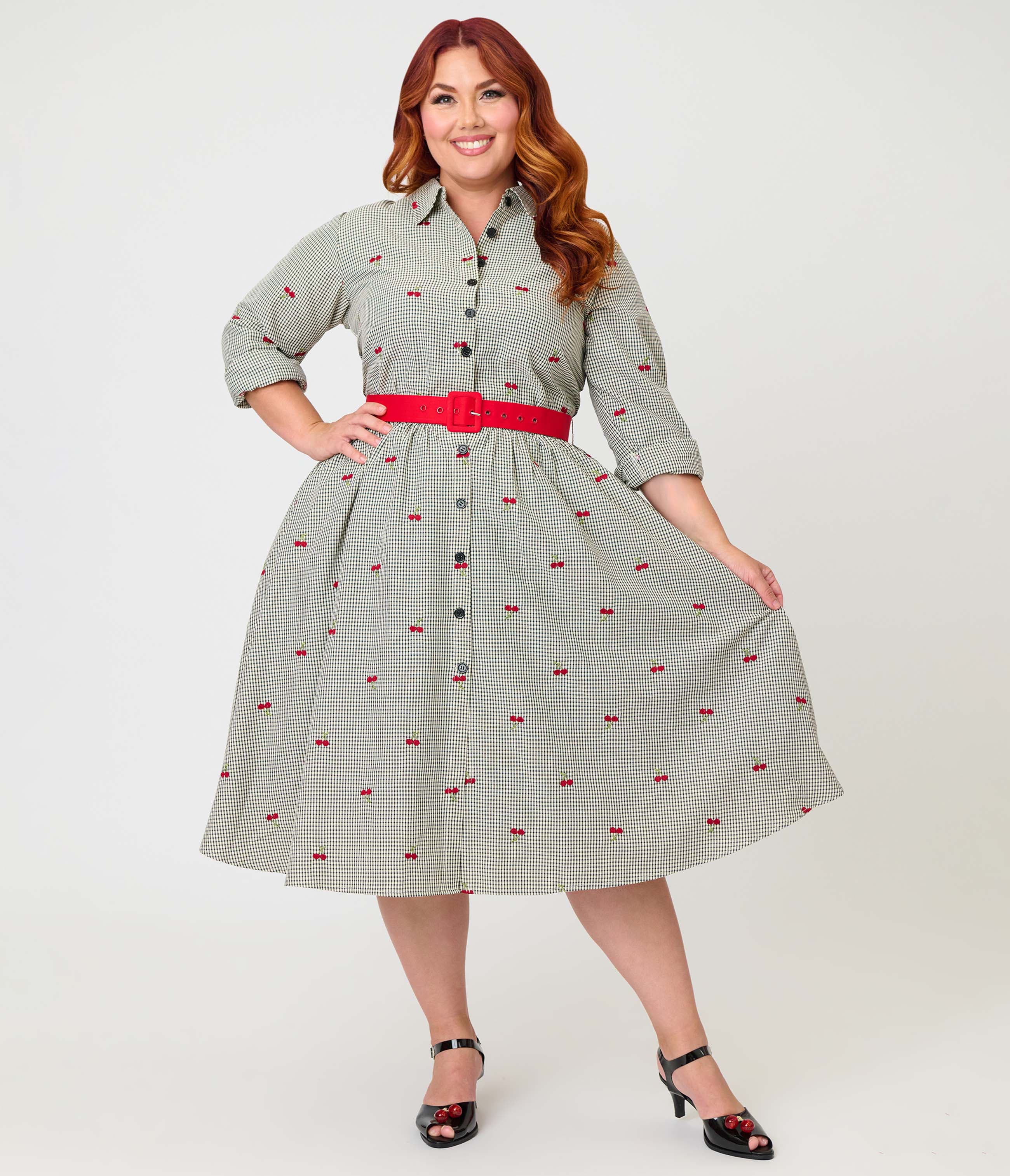 selected Grey Gingham Cherry Print