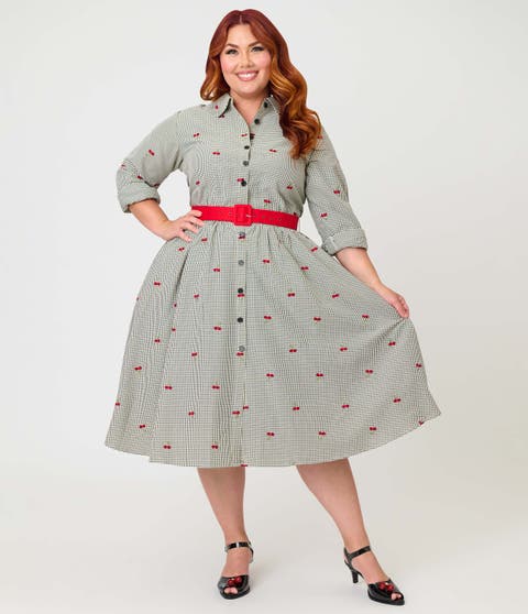 Plus Size Long Sleeve Belted Shirt Dress