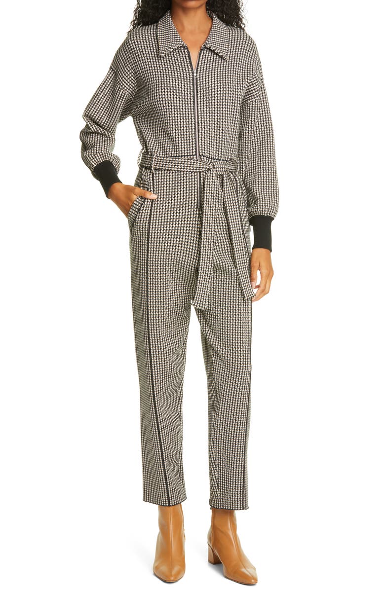 Simkhai Jonathan Simkhai Annabelle Houndstooth Check Long Sleeve Knit Jumpsuit, Main, color, 