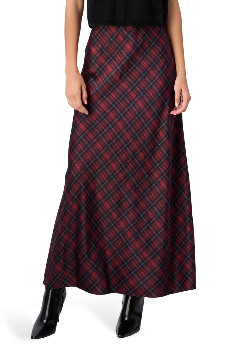 CAMI NYC Aviva Plaid Stretch Silk Maxi Skirt, Main, color, Tartan