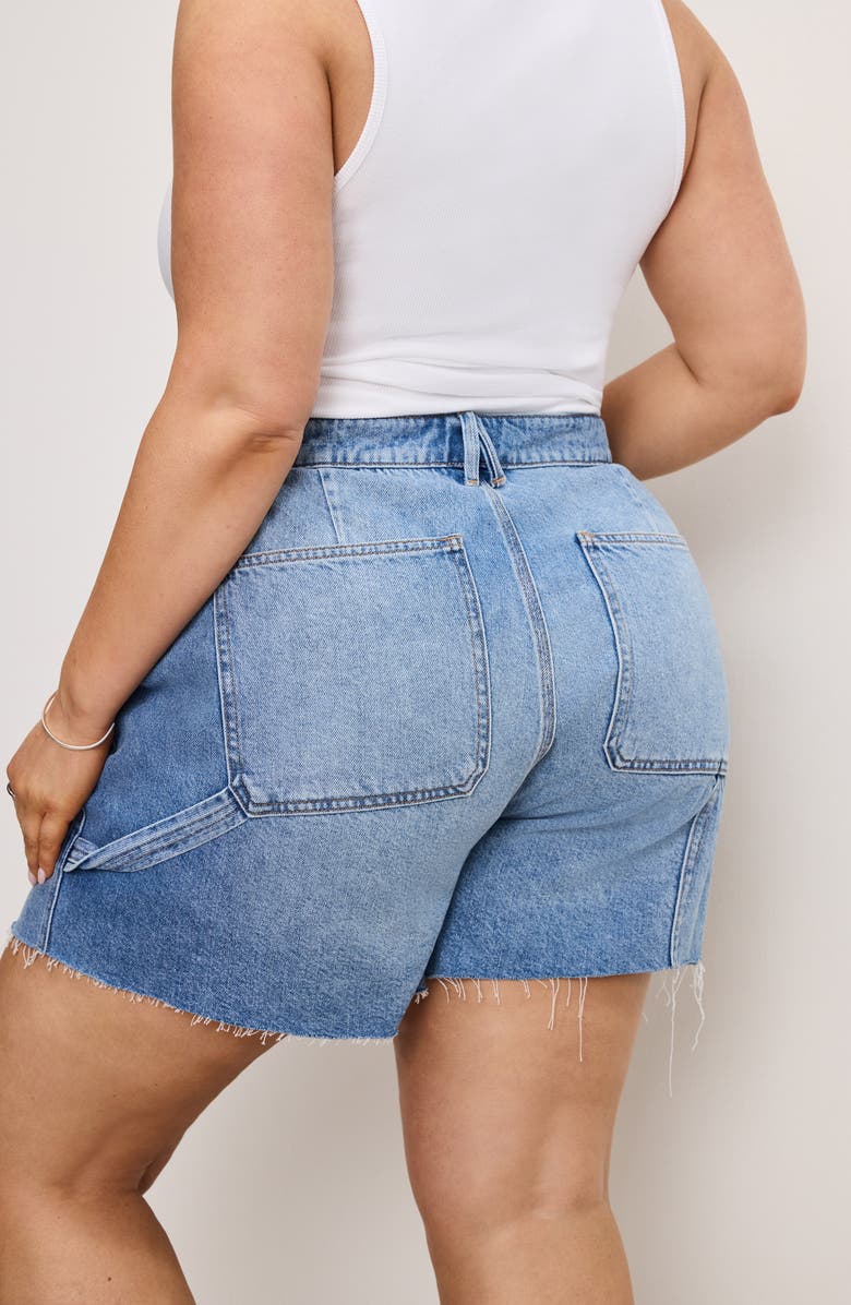 Good American Cutoff Carpenter Denim Shorts, Alternate, color, Indigo