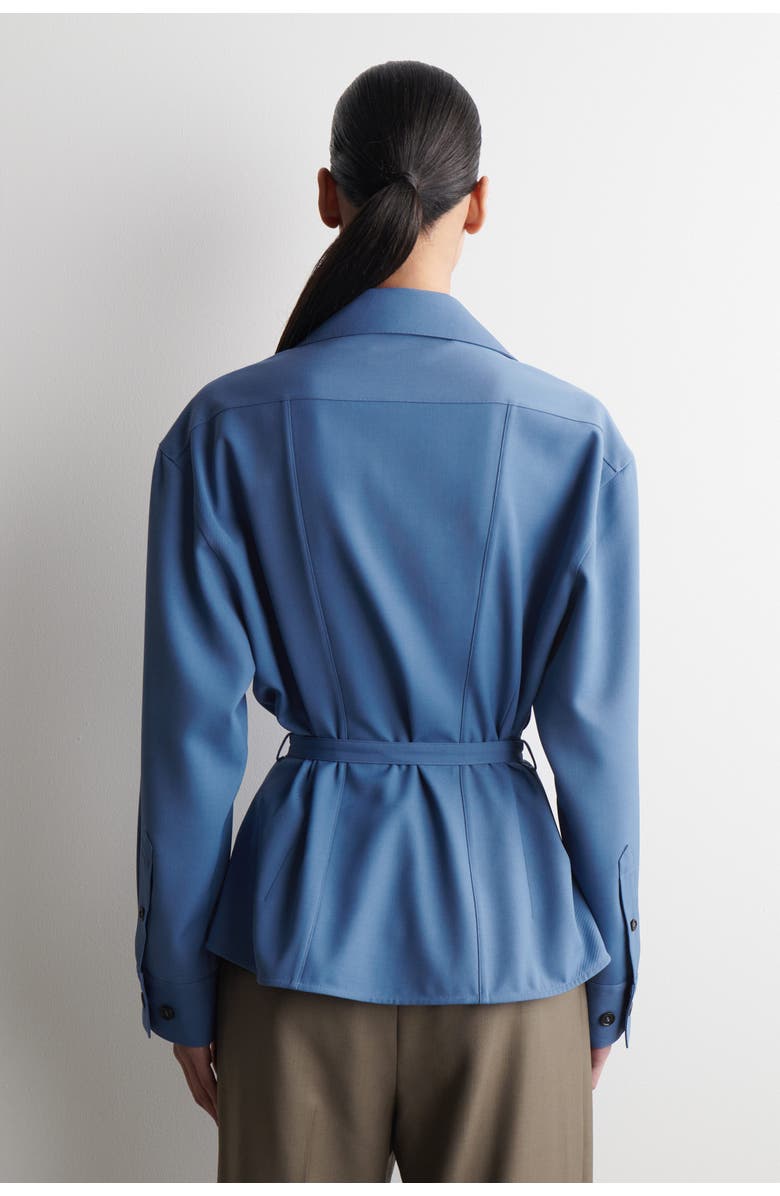 COS Belted Merino Wool Blend Utility Shirt, Alternate, color, Blue