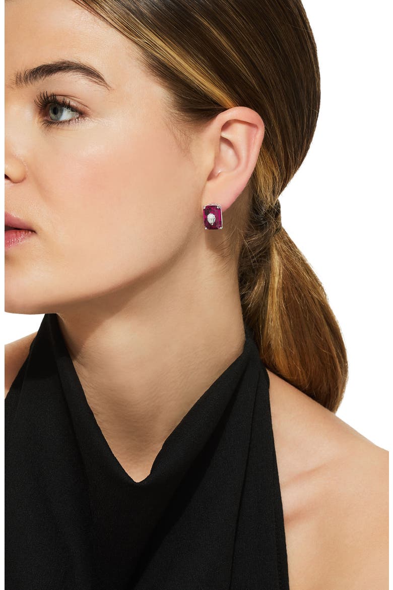 Emerald Cut Crystal Stud Earrings, Alternate, color, FUCHSIA