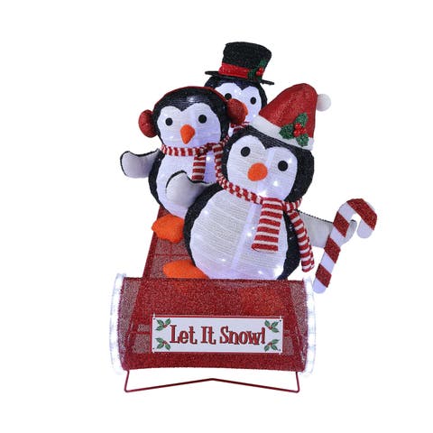 36 in. Animated Outdoor Sledding Buddies - Penguins