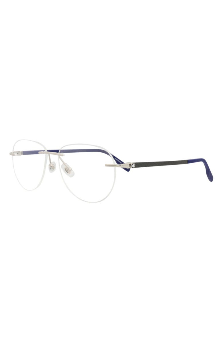 Montblanc 56mm Rimless Square Optical Glasses, Alternate, color, Silver Blue Transparent