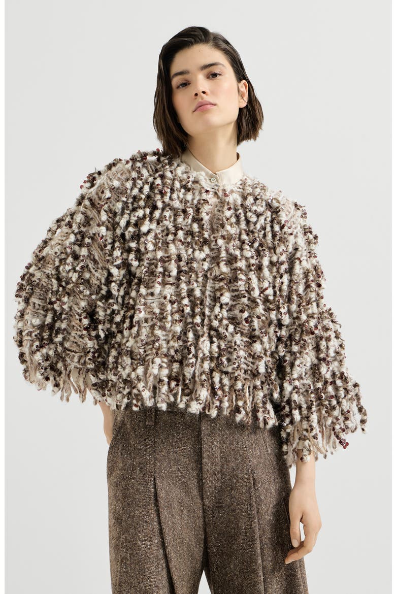 Dazzling twist embroidery cardigan in mohair and wool, Main, color, Brown